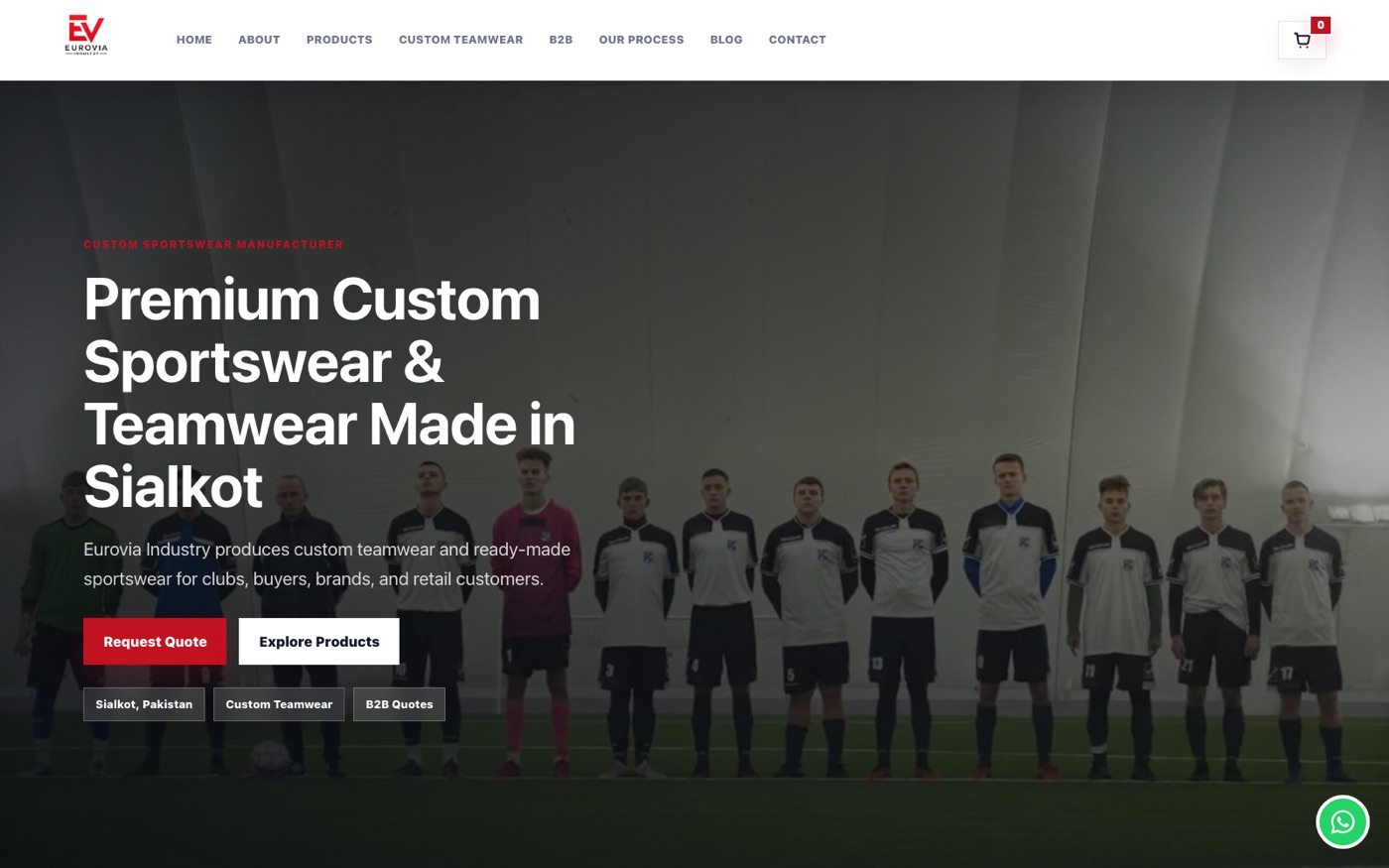 Eurovia Industry homepage — custom sportswear and teamwear manufacturing website